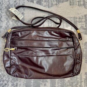 1980s Vintage Dark Brown Soft Leather Shoulder Camera Bag NWT